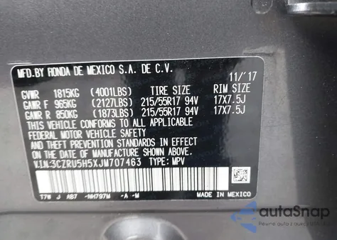 2018 Honda Hr-V Ex from USA, damaged, VIN 3CZRU5H5XJM707463